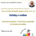 POZVÁNKA na prednášku VZŤAHY V RODINE